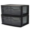 HOMZ 1 Drawer Storage Cart, Wide Plastic Container, Black Frame, 2 Pack