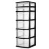 HOMZ Drawer Tower, 6-Tier Storage Cart with Removable Wheels, Black Frame