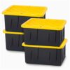 HOMZ Durabilt Plastic Storage Bins with Lids, 15 Gal, Black/Yellow, 4-Pack