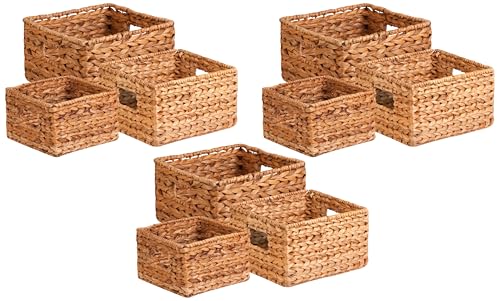 Honey-Can-Do Banana Leaf Storage Baskets, Water Hyacinth Woven Basket, Decorative Baskets-Shelves, Basket-Gifts, Closet, Pantry & Home Organization, Set of 3, Multi-Size, 9" Lx9" Wx6" H (Pack of 3)