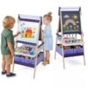 HONEY JOY Art Easel for Kids, 3-in-1 Double-Sided Wooden Toddler Easel w/Magnetic White Board & Chalkboard, Paper Roll, 2 Storage Bins, Painting Dry Erase, Kids Easel for Boys Girls Aged 3-6, Purple