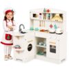 HONEY JOY Corner Play Kitchen, Little Chef Wooden Kids Kitchen Playset, Microwave, Range Hood, Cookware, 21 Cook Accessories, Montessori Pretend Toy Kitchen Set for Boys Girls, White