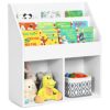 HONEY JOY Kids Bookshelf, Wooden Children Sling Book Rack, Toy Organizer and Storage Bookcase Cabinet, 2 Compartments and 3-Layer Shelves, for Playroom, Bedroom, Nursery, Kindergarten (White)