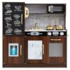 HONEY JOY Kids Kitchen Playset, Wooden Little Chef Pretend Toy Kitchen Set w/Chalkboard, Telephone, Utensils, Oven, Microwave, Sink, Storage, Play Kitchen for Toddlers Boys Girls, Espresso