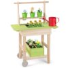 HONEY JOY Mud Kitchen with Wheels, Fir Wood Outside Play Kitchen for Toddlers, Watering Can, Planting Box, Storage Shelf, Mud Table for Kids Outdoor Garden Backyard, Green