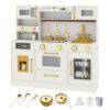 HONEY JOY Play Kitchen for Toddlers, Wooden Kids Kitchen Playset, Ice Maker & Coffee Maker, Microwave, Oven, Stove, Little Chef Pretend Toy Kitchen Set for Boys Girls Gift (Beige Golden)
