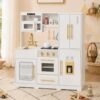 HONEY JOY Play Kitchen, Wooden Pretend Toy Kitchen Set w/Ice Maker, Cookware, Microwave, Oven with Lights and Sound, Refrigerator, Little Chef Kids Kitchen Playset for Toddlers Gift (White)