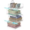 Hongtamoya 4 Tier Sliding Closet Organizers and Drawer Storage Shelves, Stackable Storage Bins for Jean Pants Sweaters, Storage Container for Wardrobe Cupboard Organizer for Clothes-White