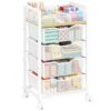 Hongtamoya Rolling Cart with 4 Drawers, Storage Cart with Dividers, White