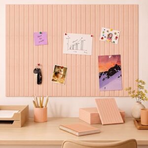 Honoson 12 Pack Felt Bulletin Board Self Adhesive Wall Tiles, Peach