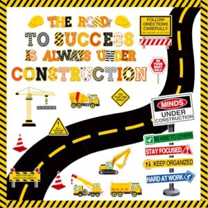 Honoson 71 Pcs Construction Bulletin Board Decorations, Road to Success Bulletin Boards Construction Inspirational Classroom Decor for Back to School Library Classroom Chalkboard Wall Decor(Road)