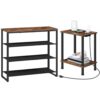 HOOBRO Shoe Rack and End Table Bundle, 4 Tier Shoe Storage Organizer with 3 Oxford Fabric Shelves and Side Table with Charging Station BF47XJ01G1-BF09UBZ01