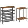 HOOBRO Shoe Rack and End Table Bundle, 5-Tier Shoe Organizer with Adjustable Mesh Shelves and Nightstand with 2-Layer Storage Shelves BF12XJ01-BF09BZ01