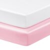 Horbaunal 2 Pack Satin Pack n Play Sheets, Blush Pink & White