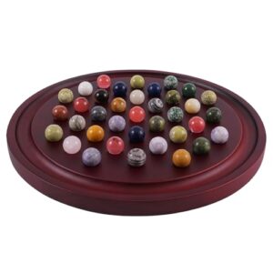 HOROW 12.6 Inches Large Marble Solitaire Board Game Wooden Classic Natural Stone Marbles Solitaire Game Set Containing 36 Colored Natural Stone Marbles Strategy and Smart Games (red Walnut)