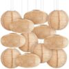 Hortsun 12 Pcs 8 Inch Burlap Print Paper Lanterns Round and Oval Chinese Paper Lanterns Farmhouse Boho Hanging Decor for Home Classroom Birthday Wedding Party Ceremonial Event