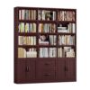 HOSTACK 71" Tall Triple Wide Bookshelf with Storage Drawers & Doors, Cherry