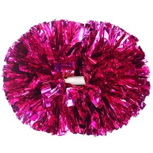 Hotfiary 2 Pcs Cheerleading Pom Poms for Kids Adults, Metallic Matte Iridescent Cheering with Baton Handle Boys Girls Women Men Team Spirit Dance School Sport Games Competition, Hot Pink