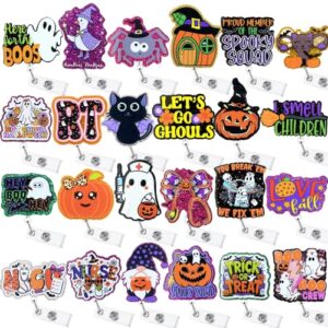 Hotlea 24 PCS Halloween Badge Reels Bulk for Nurses, Fall Badge Holders with Spooky Holiday Designs for Nurses, CNAS, RNs, Medical Assistants, Nursing Students and Staff Gifts