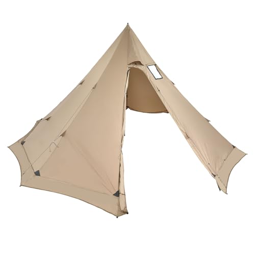 Hot Tent for 4-6 Persons, Portable Winter Tipi Tent with Stove Jack, Waterproof Canvas Camping Tents, Lightweight 4 Season Shelter Tents for Hiking Fishing Backpacking, L Size