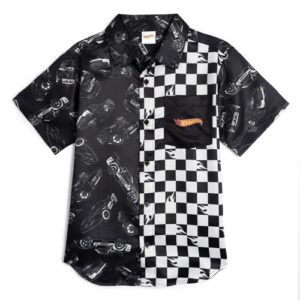 Hot Wheels Little Boys' Button-Down Shirt Black Checkerboard 6