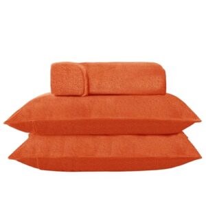 Houieso Penguin Velvet Fitted Sheet, 15" Deep Pocket Design, One Brown Fitted Sheet, Two 20 * 30” Pillowcases, 3-Piece Set (Tangerine, King)