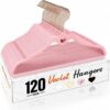 HOUSE DAY Pink Velvet Hangers 120 Pack, Non Slip Felt Hangers Heart-Shaped