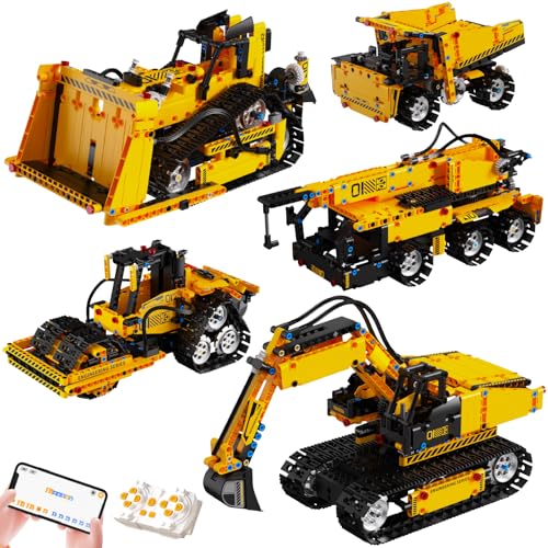 HPROMOT 5-in-1 Building Toys STEM Robotics Kits - Remote-Controlled Excavator Engineering Kit for Kids Ages 8-16 with 535 Pieces, DIY Educational Science Kits Gift for Boys & Girls