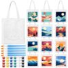 Hsei 12 Pcs Pre Drawn Canvas Tote Bags DIY Paint Kit Adults,Landscape