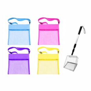 Hsei 4 Sets 41.9 Inch Beach Sand Sifter with Shell Bags Telescopic Stainless Steel Sand Scooper Shovel Tool for Shell Collecting Sea Glass Hunting Family Beach Treasure Search