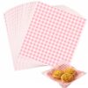 Hslife Pink & White Checkered Dry Waxed Deli Paper, 7x7in, 100 Sheets
