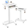 HUANUO 24" Small Mobile Standing Desk with Drawer and Charging Station