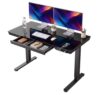 HUANUO Glass Standing Desk with Drawers, 48 X 24 Inch Electric Adjustable Height Desk, Quick Install One-Piece Tabletop with USB Charging Ports, Black