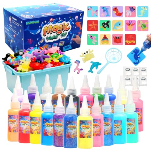 HunDun Squishy Making Kit Water Squishy Toy,Magic Water Elf Toy Kit for Kids,Water Pets Sensory DIY Craft Kit with 22 Gels & 14 Molds.Squishy Toys Maker Set.Aqua Fairy Gel Magic Water Art Kit Favors