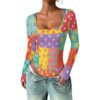 Huryilo Patchwork Stars Hearts Bodysuits for Women Tummy Control 2XL