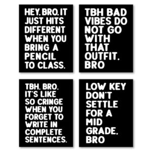 Hxlac Funny Classroom Wall Art Prints Set of 4, Middle High School Posters Wall Decor, Black and White Middle Classroom Decor, Funny Reading Room Wall Decor, 8x10 Inch Unframed