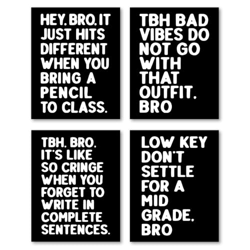 Hxlac Funny Classroom Wall Art Prints Set of 4, Middle High School Posters Wall Decor, Black and White Middle Classroom Decor, Funny Reading Room Wall Decor, 8x10 Inch Unframed