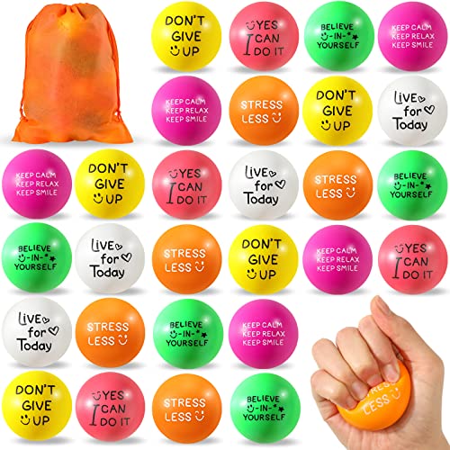 HyDren 48 Pcs Motivational Stress Balls, 2 Inch Colorful Foam Stress Relief Balls with Inspirational Quotes, Door Prizes for Adults, Hand Exercise, Employees & Team Office Gifts(Bright Colors)