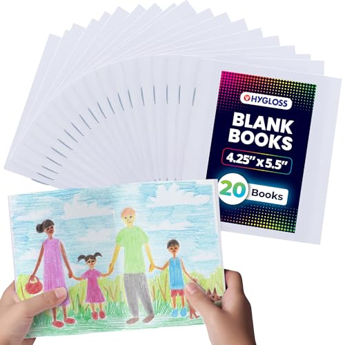 Hygloss Blank Books - Bulk 20 Pack – 4.25" x 5.5" A6 White Paperback Blank Books for Kids to Write Stories, Doodle, Arts & Crafts – Plain Drawing Sketchbook, Unlined Journal, Notebook Without Lines