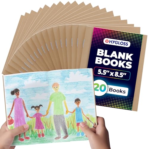 Hygloss Blank Books - Bulk 20 Pack – 5.5" x 8.5" A5 Kraft Paperback Blank Books for Kids to Write Stories, Doodle, Arts & Crafts – Plain Drawing Sketchbook, Unlined Journal, Notebook Without Lines