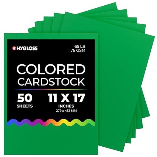 Hygloss Dark Green Bright Colored Cardstock - 11x17-Inch, 50 Sheets, 65 lb/ 176 gsm, Fade-Resistant, Acid-Free Color Card Stock Paper