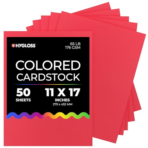 Hygloss Red Bright Colored Cardstock - 11x17-Inch, 50 Sheets, 65 lb/ 176 gsm, Fade-Resistant, Acid-Free Color Card Stock Paper