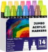 HYHJMISTY Jumbo Markers, 14 Colors Poster Markers, 15mm Wide Felt Tip Permanent Ink Acrylic Paint Markers for Rock Painting, Glass, Poster, Wood, Fabric, Stone, DIY Crafts