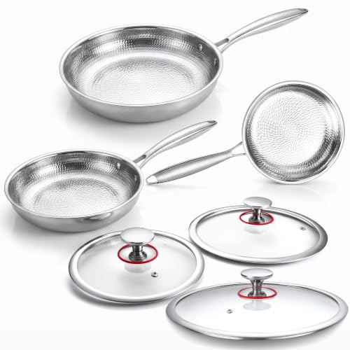 Hylinx Titanium Pans for Cooking 8/10/12 Inch Non-Stick Frying Pans Set with Lid Hammered Titanium Pro Pan PFAS/PFOA/PTFE Free Cookware Dishwasher&Oven Safe Kitchen Induction Compatible