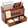 HYMENEX Wood Desk Organizer with Drawer, Bill Mail Organizer Countertop Workspace Organizers for Office Supplies Desk Organization Letter Holder