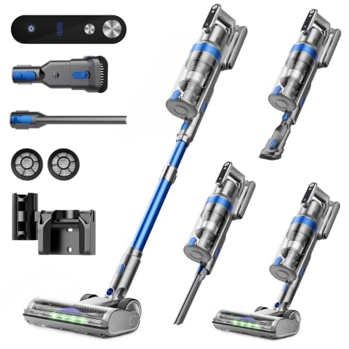 i-Clyner Cordless Vacuum Cleaner, 50KPa 60Mins Self-Standing Stick Vacuum Cordless with Anti-Tangle Brush,Touch Screen,Lightweight & Portable,Vacuum Cleaners for Home,Pet Hair,Carpet, Hard Floor Blue