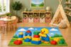 ICE ARMOR 5' x 7' Duck Building Blocks Area Rug, Educational Blocks Learning Cartoon Kids Playroom Nursery Classroom Decor, Non-Slip Silicone Backing Low Pile