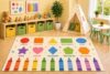 ICE ARMOR 5' x 7' Educational Shapes and Colors Area Rug, Circle Square Triangle Learning Kids Playroom Classroom Rug, Non-Slip Silicone Backing Low Pile