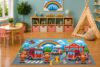 ICE ARMOR 5' x 7' Firefighter Rescue Team Area Rug, Cute Fire Trucks Fire Station Rainbow Community Helpers Kids Playroom Classroom Bedroom Decor, Non-Slip Silicone Backing Low Pile