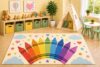 ICE ARMOR 5' x 7' Rainbow Crayons Area Rug, Colorful Art School Learning Kids Playroom Classroom Nursery Bedroom Rug, Non-Slip Silicone Backing Low Pile